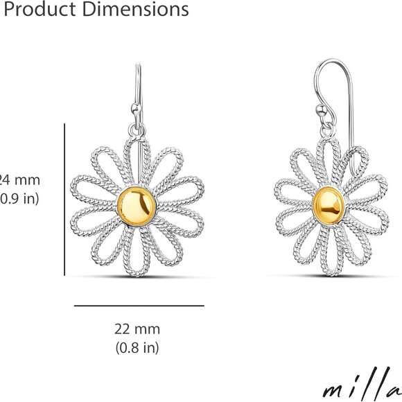 Sterling Silver Dangle Flower Earrings for Women Hypoallergenic Trendy Gift - Picture 3 of 6
